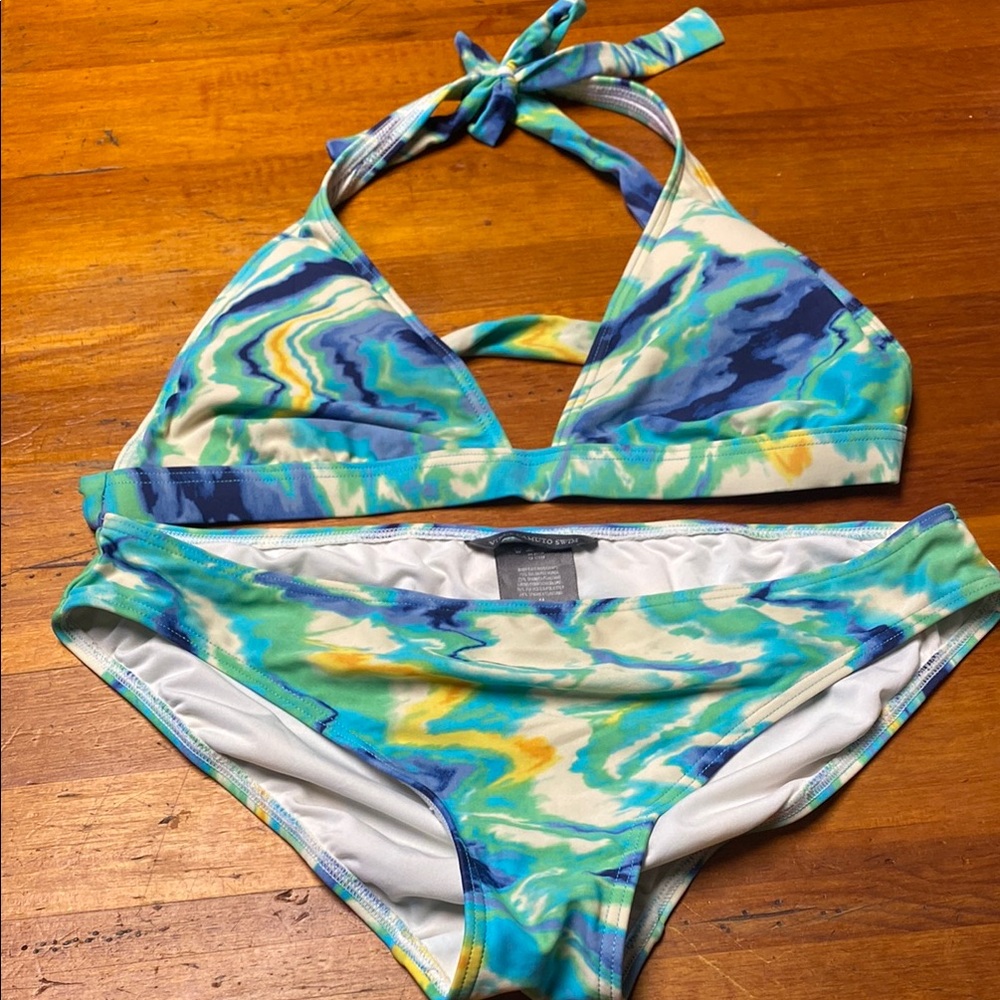 Vince Camuto Blue and Green Swirl Bikini